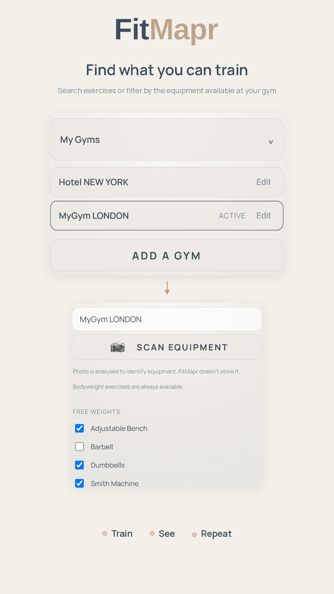 FitMapr My Gyms and equipment scanner