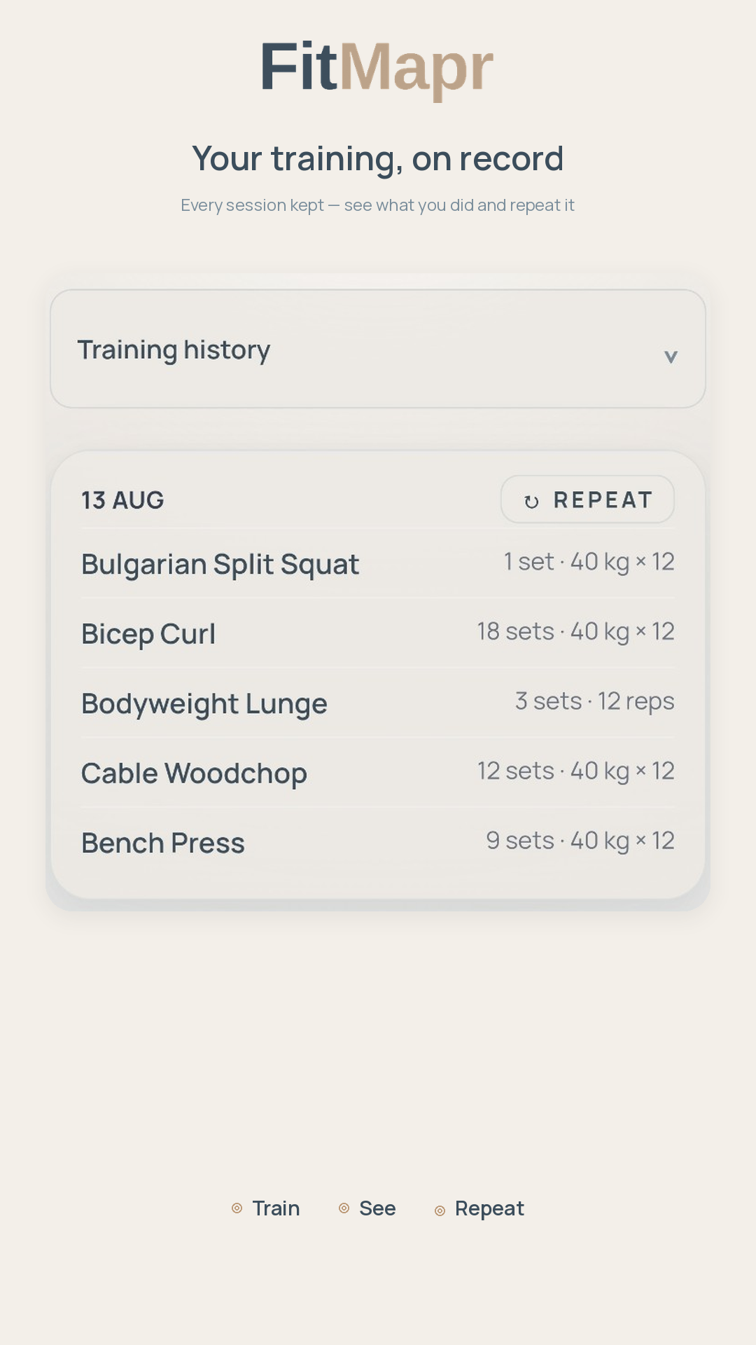FitMapr training history
