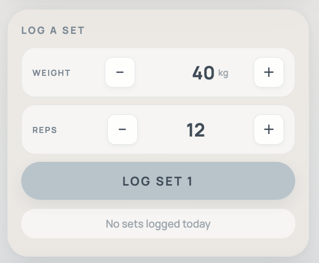 FitMapr set logging controls for weight and reps